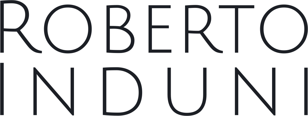 Zweizeiliges Logo mit dem Text ROBERTO INDUNI in serifenloser Schrift auf schwarzem Hintergrund.